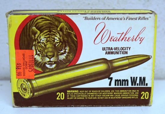 Full Vintage Weatherby Tiger Box 7 mm Weatherby Mag. 139 gr. SP Cartridges Ammunition...