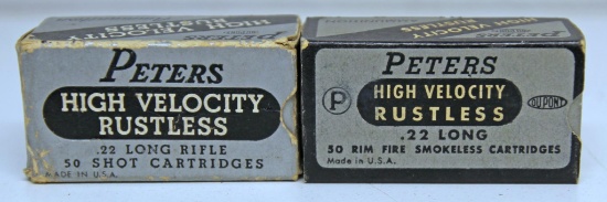 2 Different Full Vintage Boxes Peters High Velocity Rustless....22 Cartridges Ammunition - .22 LR