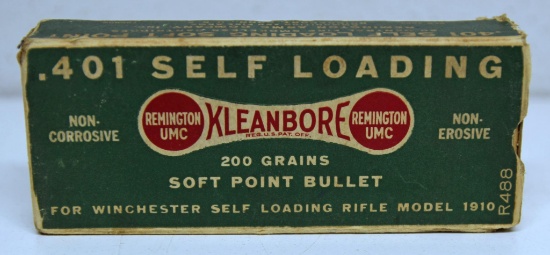 Full Vintage Remington Dog Bone Box .401 Winchester Self-Loading 200 gr. Cartridges Ammunition - box