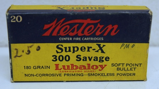 Full Vintage Box Western Super-X .300 Savage 180 gr. SP Cartridges Ammunition...