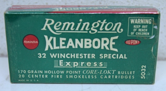 Full Vintage Box Remington .32 Winchester Special 170 gr. HP Cartridges Ammunition...