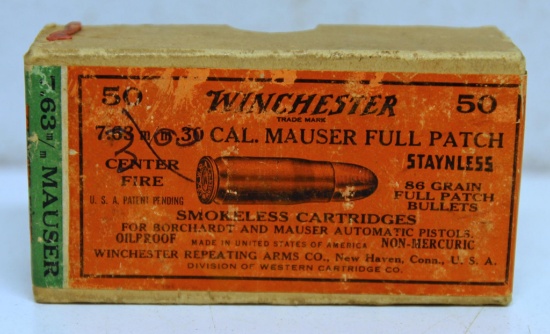 Full Vintage Two Piece Box Winchester (7.63mm) .30 Mauser Full Patch Cartridges Ammunition for