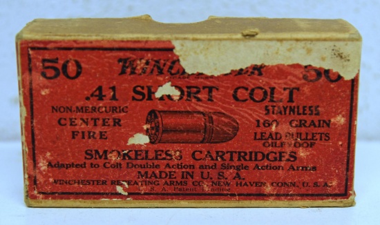 Full Vintage Two Piece Box Winchester .41 Short Colt Cartridges Ammunition...
