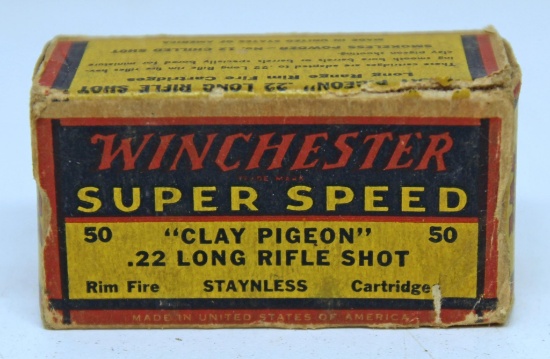 Full Vintage Box Winchester Super Speed "Clay Pigeon" .22 LR Shot Cartridges Ammunition...