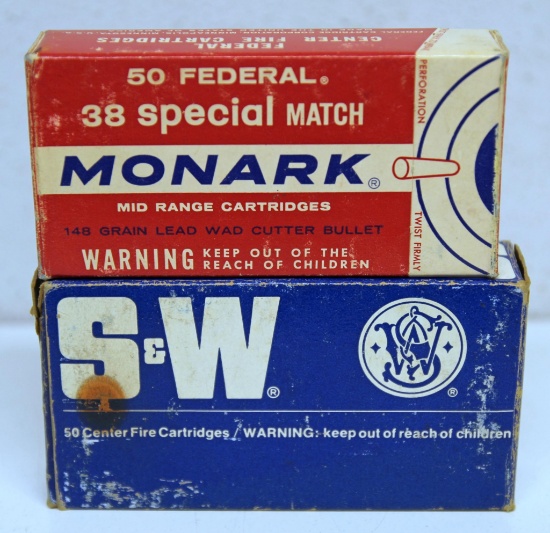 Full Vintage Box Federal .38 Special Match and Full Box S&W .38 Special 148 gr. Wad Cutter