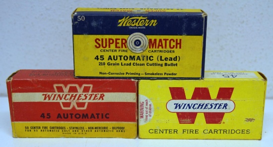 Full Vintage Box Winchester .45 Automatic 230 gr. and 2 Vintage Partial Boxes (Western Super Match