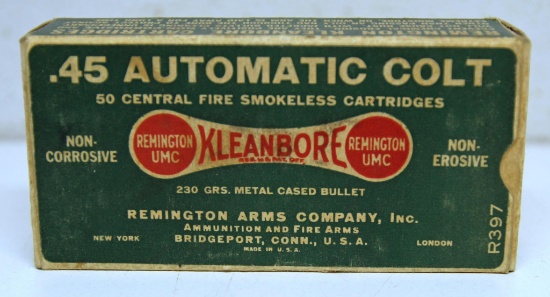 Full Vintage Remington Dog Bone Box .45 Automatic Colt Cartridges Ammunition...