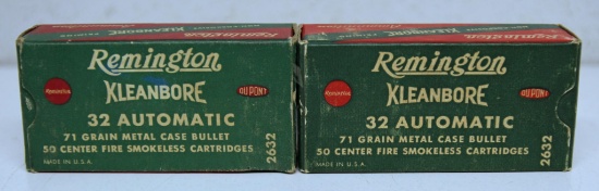 2 Full Vintage Boxes Remington .32 Automatic 71 gr. Cartridges Ammunition...