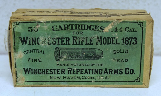 Full Vintage Two Piece Box Winchester .44 Winchester Cartridges Ammunition for Model 1873 - top half