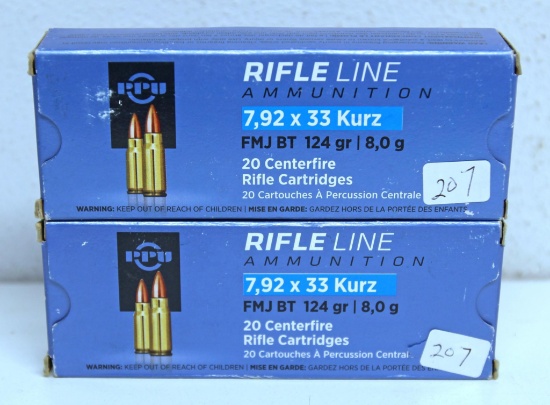 2 Full Boxes PPU 7,92x33 Kurz FMJ BT 124 gr. Cartridges Ammunition...