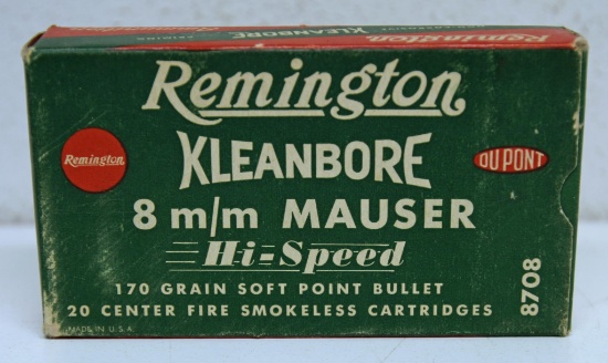 Full Vintage Box Remington 8 mm Mauser 170 gr. SP Cartridges Ammunition...