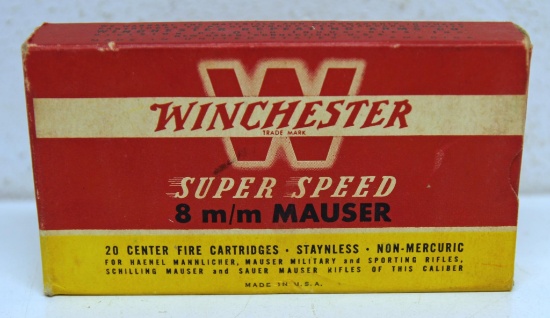 Full Vintage Box Winchester Super-Speed 8 mm Mauser 170 gr. SP Cartridges Ammunition...