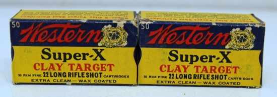 2 Full Vintage Boxes Western Super-X Clay Target .22 LR Shot Cartridges Ammunition...