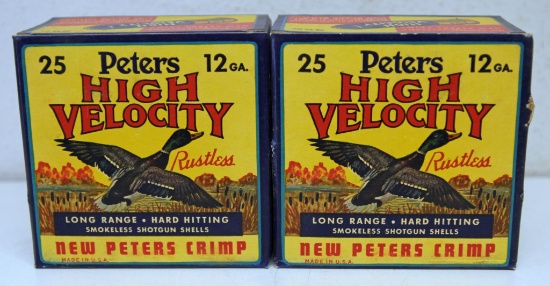 2 Full Vintage Boxes Peters High Velocity 12 Ga. 2 3/4" 5 Shot Shotshells Ammunition...