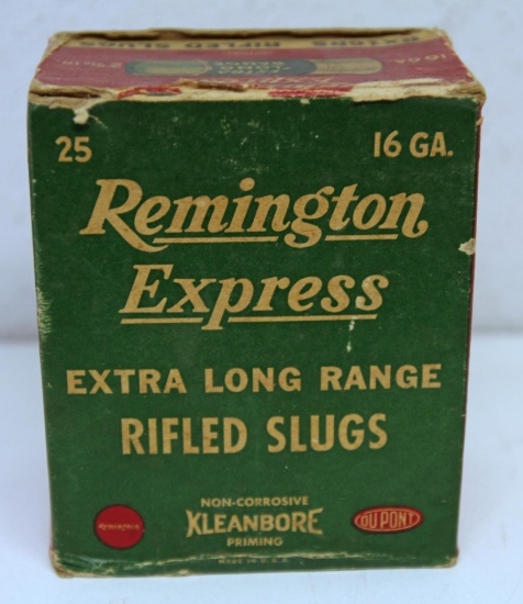 Full Vintage Box of 25 Remington Express 16 Ga. 2 9/16" Rifled Slug Shotshells Ammunition...