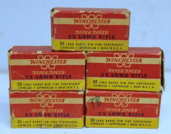 5 Full Vintage Boxes Winchester Super Speed .22 LR Cartridges Ammunition...
