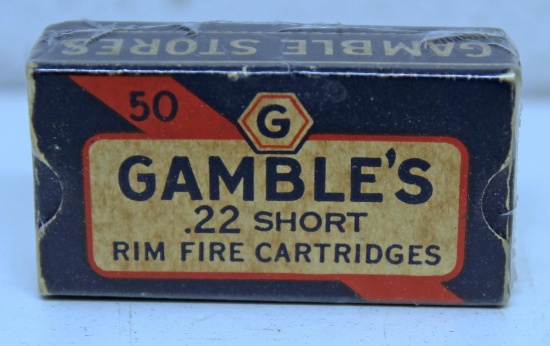 Rare! Gambles Box of 49 .22 Short with G Headstamp - Earliest Box for Gambles