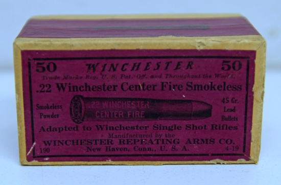 Rare Purple Winchester Two Piece Full Box! Winchester .22 Winchester Center Fire Cartridges