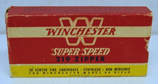 Full Vintage Box Winchester Super Speed .219 Zipper 56 gr. HP Cartridges Ammunition...