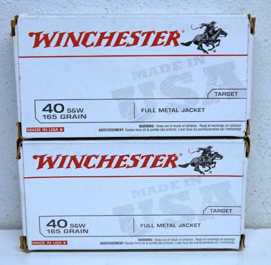 2 Full Boxes Winchester .40 S&W 165 gr. FMJ Cartridges Ammunition...