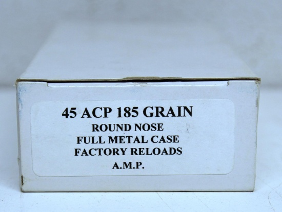 Full Box A.M.P. Factory Reloads .45 ACP 185 gr. Cartridges Ammunition...