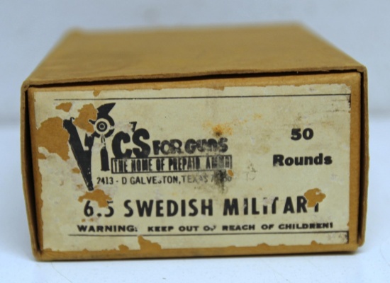 Full 50 Round Box Vic's 6.5 Swedish Military Cartridges Ammunition...