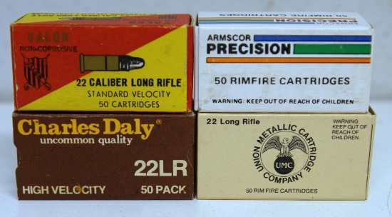4 Different Full Boxes .22 LR Cartridges Ammunition - Valor, Charles Daly, Armscor Precision, UMC
