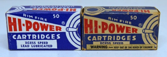 2 Different Full Vintage Boxes Federal Hi-Power Xcess Speed .22 Short and .22 Long Cartridges