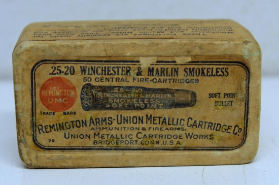 Full Vintage Sealed Two Piece Box Remington UMC .25-20 Winchester and Marlin Cartridges Ammunition..