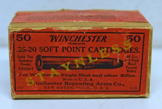 Full Vintage Two Piece Box Winchester .25-20 C.F. Single Shot Cartridges Ammunition...