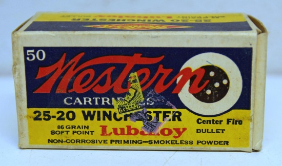 Full Vintage Box Western .25-20 Winchester Cartridges Ammunition...