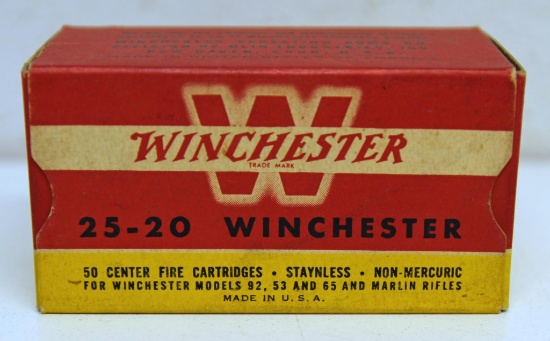 Full Vintage Box Winchester .25-20 Winchester Cartridges Ammunition...