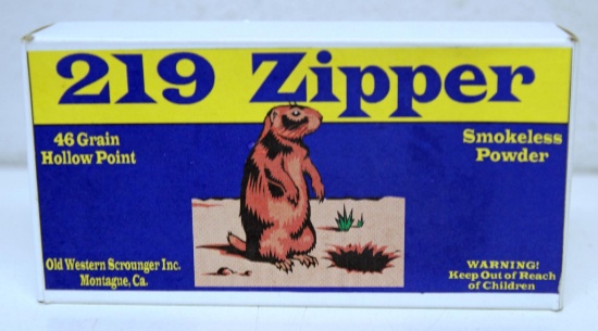 Old Western Scrounger .219 Zipper 46 gr. HP Cartridges - Note: Old Scrounger used Winchester 25-35
