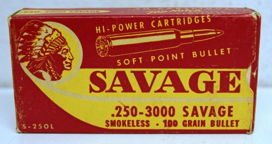 Full Vintage Savage Indian Chief Box .250-3000 Savage Cartridges Ammunition...
