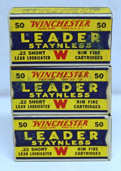 3 Full Vintage Boxes Winchester Leader .22 Short Cartridges Ammunition...