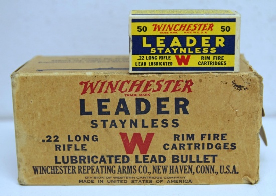 Full Vintage Brick Winchester Leader .22 LR Cartridges Ammunition - Brick box missing end flap...