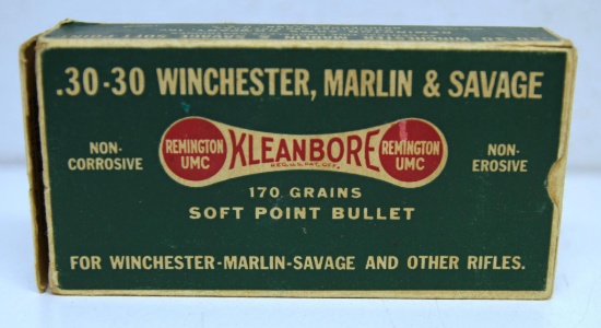 Full Vintage Remington Dog Bone Box .30-30 Winchester Cartridges Ammunition - 1 end flap is loose...