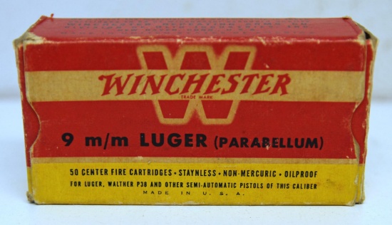 Full Vintage Box Winchester 9 mm Luger Cartridges Ammunition...