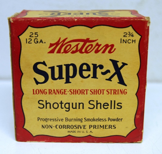 Full Vintage Box Western Super-X 12 Ga. 2 3/4" 2 Shot Shotshells Ammunition...