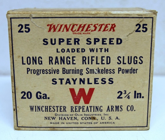 Full Vintage Box Winchester Super Speed 20 Ga. 2 3/4" Rifled Slug Shotshells Ammunition...