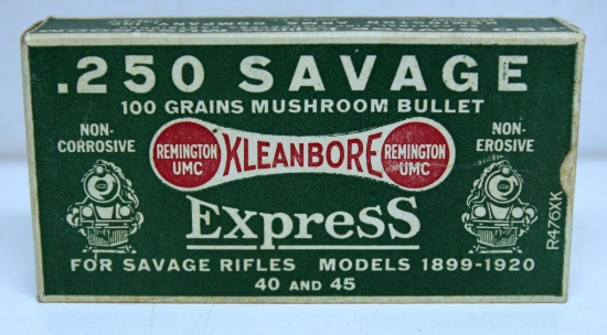 Rare! Full Vintage Remington Dog Bone Train Engine Box .250 Savage Cartridges Ammunition