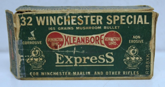 Full Vintage Remington Dog Bone Train Engine Box .32 Winchester Special Cartridges Ammunition - 1