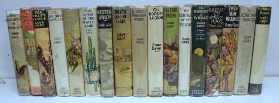 Set of 17 Zane Grey Books w/Dust Covers - Published by Grosset & Dunlap in the late 30's or early