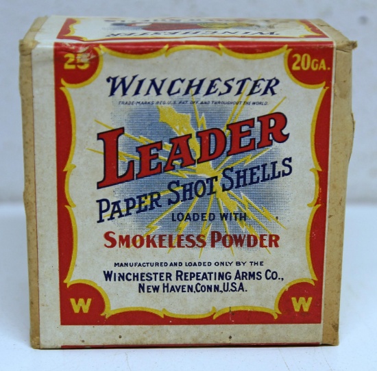 Full Vintage Sealed Two Piece Box Winchester Leader 20 Ga. Shotshells...