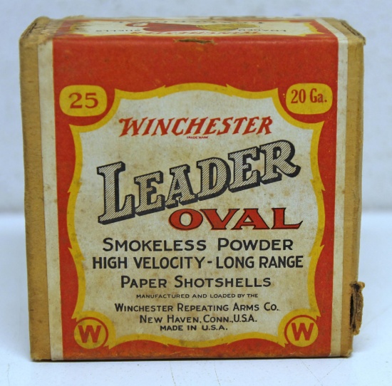 Full Vintage Sealed Two Piece Box Winchester Leader Oval 20 Ga. Shotshells...