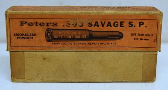 Full Vintage Two Piece Box Peters .303 Savage Cartridges Ammunition...