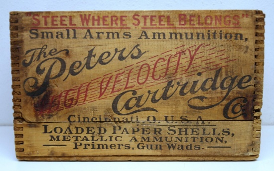 The Peters Cartridge Co. High Velocity 12 Ga. Shotshells Wooden Ammo Box...