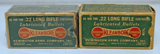 2 Full Vintage Remington Dog Bone Boxes .22 LR Cartridges Ammunition - 1 missing end flap