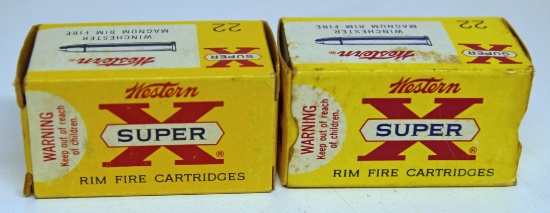2 Full Vintage Boxes Western Super-X .22 Winchester Magnum Jacketed Hollow Point Cartridges