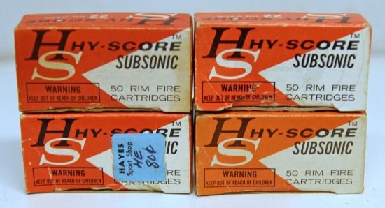 4 Full Vintage Boxes Hy-Score SubSonic Reduced Velocity .22 CB Caps Cartridges Ammunition...